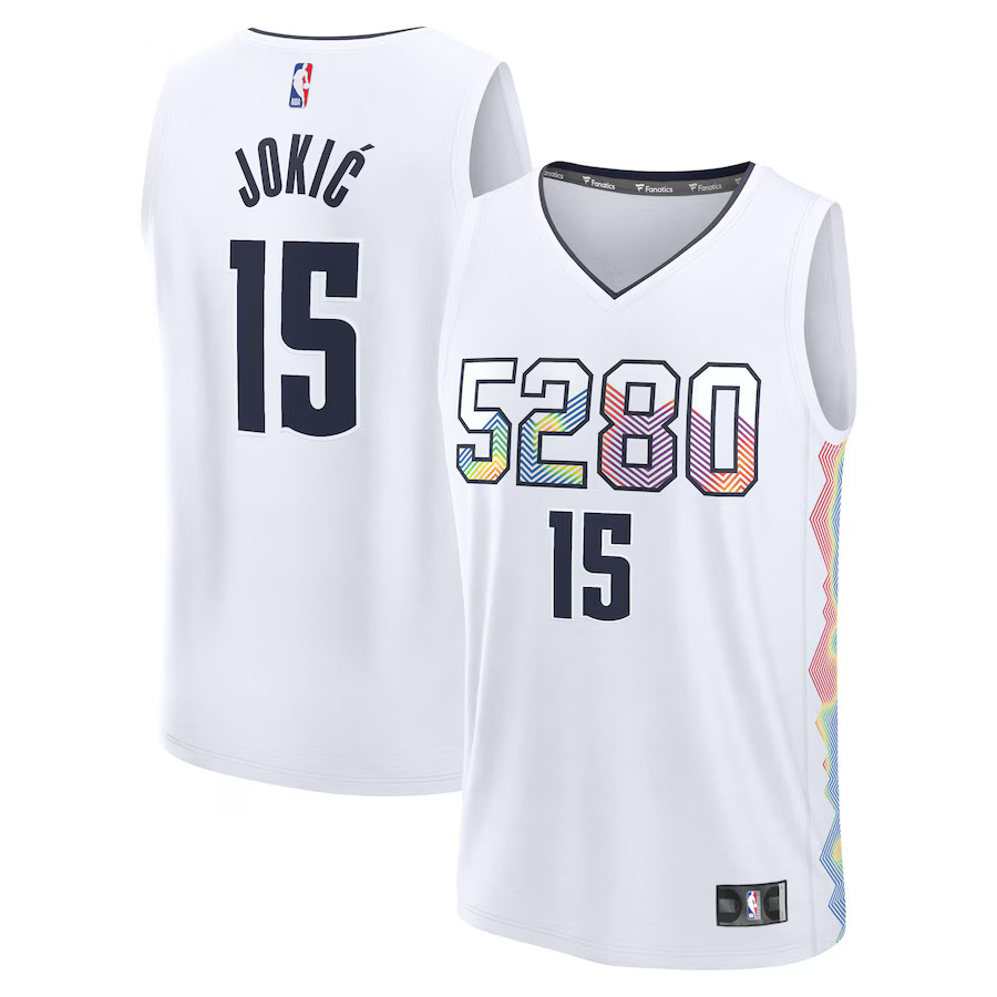 Men Denver Nuggets #15 Nikola Jokic Fanatics White City Edition 2024-25 Fast Break Player NBA Jersey->houston rockets->NBA Jersey